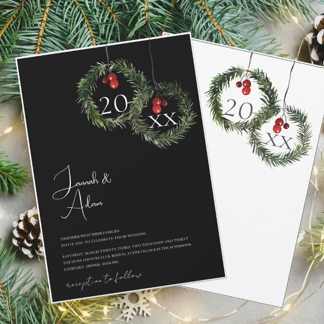 Black Christmas Red Green Winter Festive Wedding Invitation (Creator Uploaded)