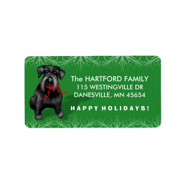 Black Christmas Schnauzer Dog Address Labels (Front)