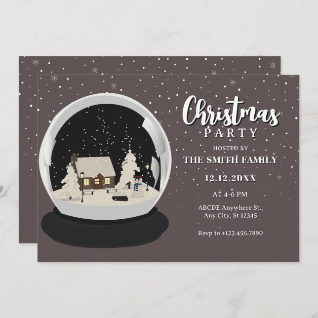 Black Christmas Snow globe Winter wonderland  Invitation (Front/Back)