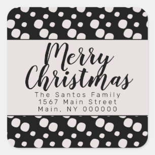 Black Christmas Snowballs Pattern Address Square Sticker