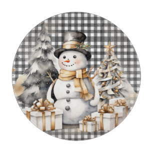Black christmas snowman winter design cutting board