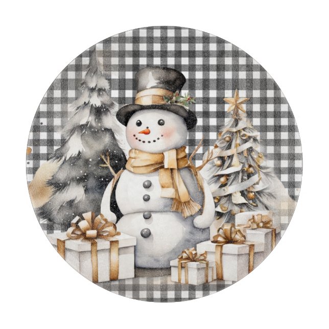 Black christmas snowman winter design cutting board (Front)