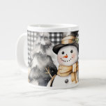 Black christmas snowman winter design large coffee mug<br><div class="desc">Sweet smiling snowman and Christmas tree.</div>