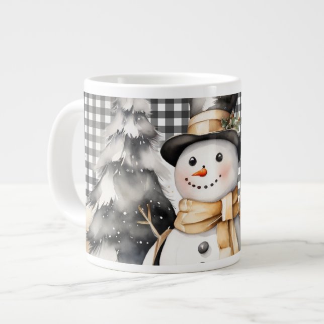 Black christmas snowman winter design large coffee mug (Front Left)