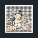 Black christmas snowman winter design napkin<br><div class="desc">Sweet smiling snowman and Christmas tree.</div>