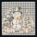 Black christmas snowman winter design stone coaster<br><div class="desc">Sweet smiling snowman and Christmas tree.</div>