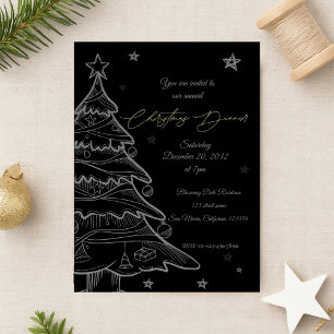 Black Christmas Tree Holiday Party Invitation Postcard
