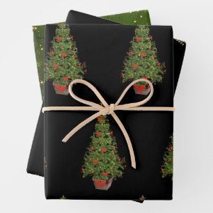 Black Christmas Tree Modern Trio  Wrapping Paper Sheet