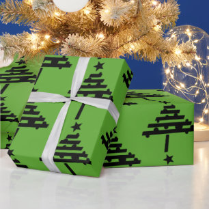 Black Christmas Tree Pattern Green Wrapping Paper
