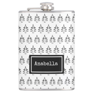 Black Christmas Tree Personalized Hip Flask