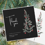 Black Christmas Tree Red Green Winter Wedding Thank You Card<br><div class="desc">Black Christmas Tree Red Green Winter Festive Wedding Thank You Card - Elegant Foliage in Rustic Evergreen Hues. Embrace the enchantment of the season with our modern Christmas wedding thank you card, adorned in the rich and festive colours of red and green. This elegant thank you card features delicate foliage...</div>