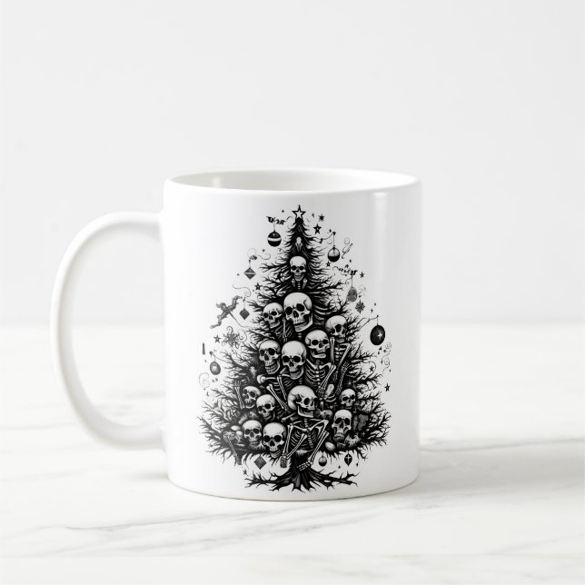 Black Christmas tree Skulls and bones Coffee Mug (Left)