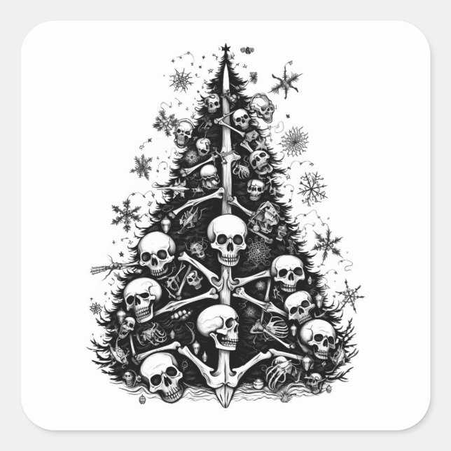 Black Christmas tree Skulls and bones  Square Sticker (Front)