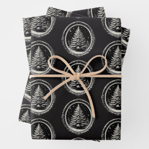 Black Christmas Tree Vintage Wrapping Paper Sheet
