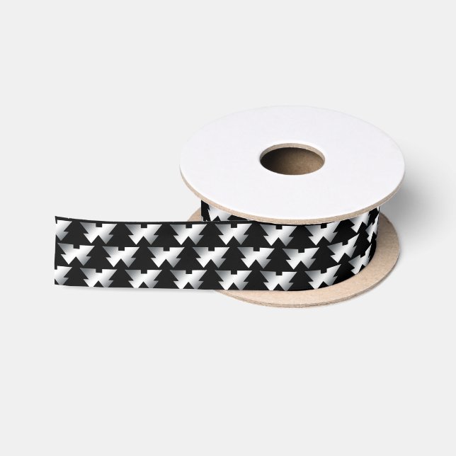 Black Christmas Trees on Silver Satin Ribbon (Spool)