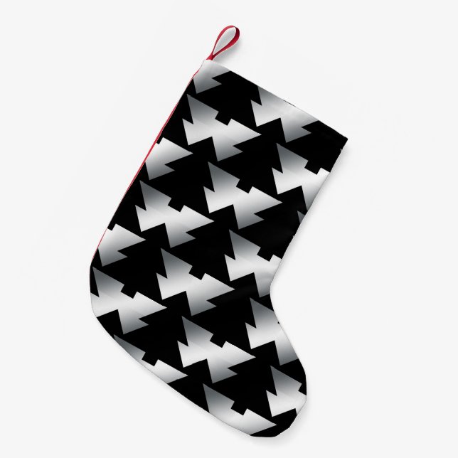Black Christmas Trees on Silver Small Christmas Stocking (Front (Hanging))