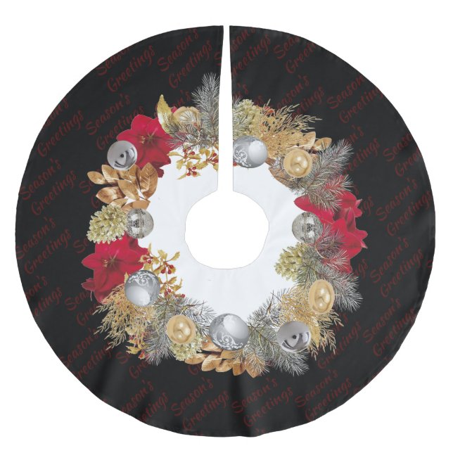BLACK Christmas Wreath Brushed Polyester Tree Skirt (Front)