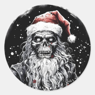 Black Christmas Zombie Santa Classic Round Sticker