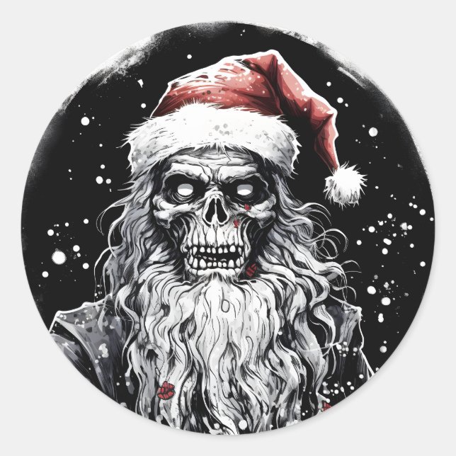 Black Christmas Zombie Santa Classic Round Sticker (Front)