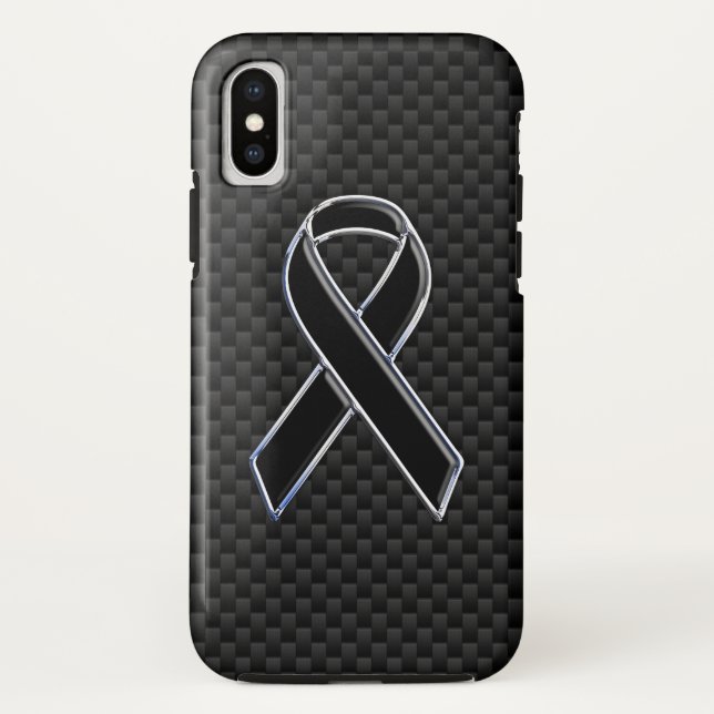 Black Chrome Style Ribbon Awareness Carbon Fibre Case-Mate iPhone Case (Back)
