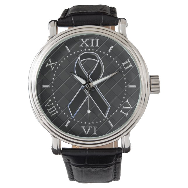 Black Chrome Style Ribbon Awareness Dial Watch (Front)