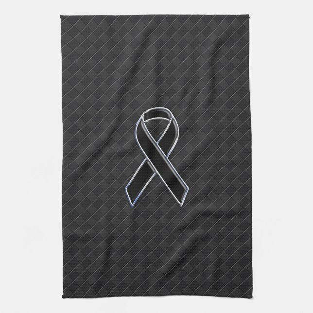 Black Chrome Style Ribbon Awareness Kitchen Towel (Vertical)