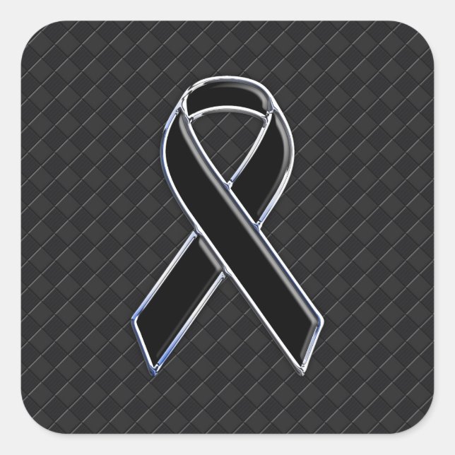 Black Chrome Style Ribbon Awareness Square Sticker (Front)