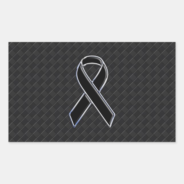 Black Chrome Style Ribbon Awareness Sticker (Front)