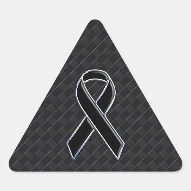 Black Chrome Style Ribbon Awareness Triangle Sticker (Front)