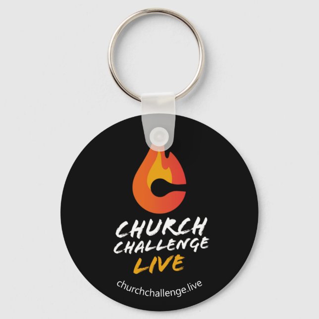 Black CHURCH CHALLENGE LIVE Orange Flame Keychain (Front)