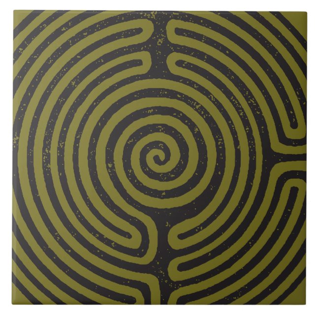 Black Circle Labyrinth (Olive) Fine Art Tile (Front)