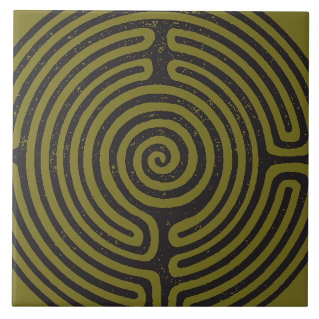 Black Circle Labyrinth (Olive) Fine Art Tile (Front)