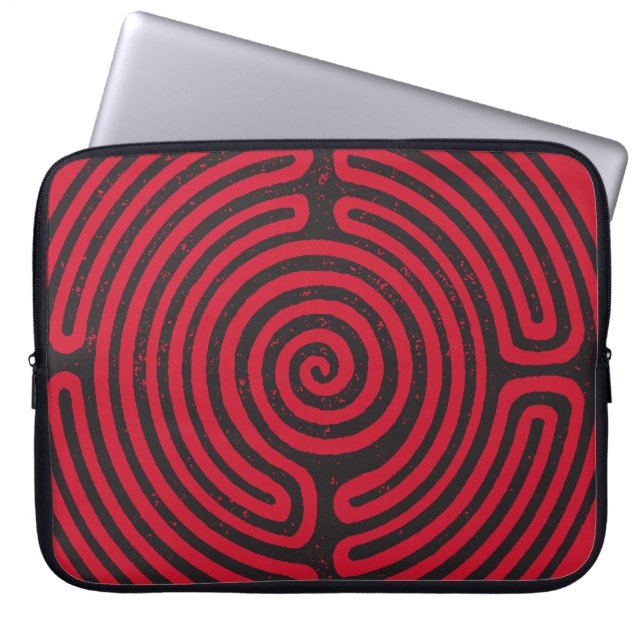 Black Circle Labyrinth (Red) Fine Art Laptop Sleeve (Front)