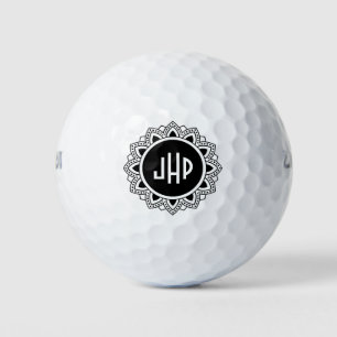 Black Circle Mandala Monogram Golf Balls