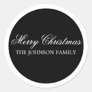 Black Circle Merry Christmas Stickers