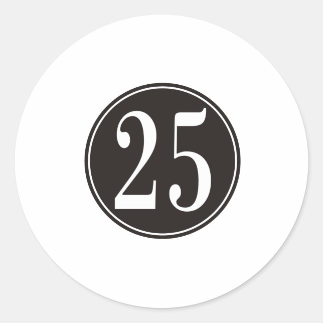 Black Circle - Number 25 (front) Classic Round Sticker (Front)