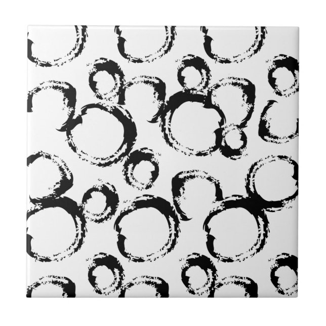 Black Circle Scribble Design Tile (Front)