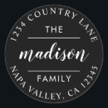 Black Circle Script Create Your Own Return Address Classic Round Sticker<br><div class="desc">CHANGEABLE BACKGROUND COLOR. Create Your Own Return Address Sticker.</div>