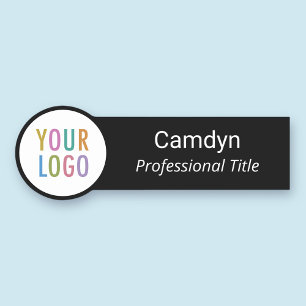 Black Circle Shaped Custom Business Logo Employee Name Tag