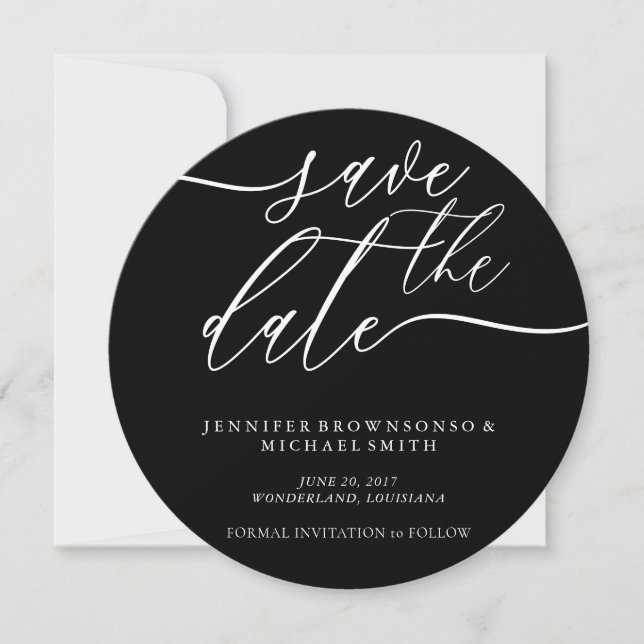 Black Circle Wedding Save Date Photo Calligraphy Save The Date (Front)