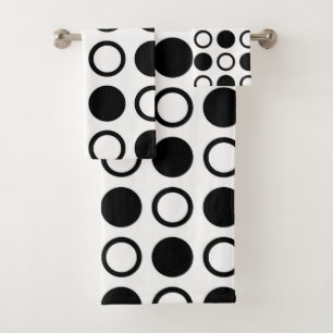 Black Circles and Polka Dots Bath Towel Set