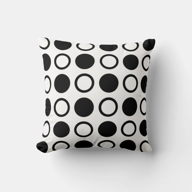 Black Circles and Polka Dots Throw Pillow (Front)