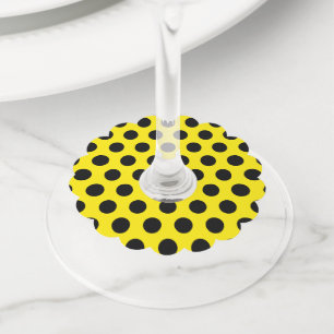 Black Circles on Yellow Background Wine Glass Tag