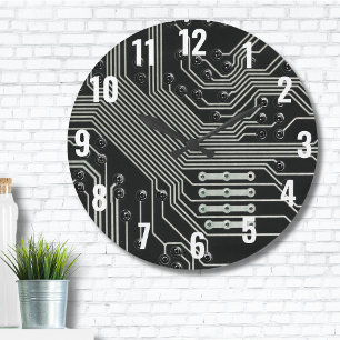 Black Circuit Board Electronic Tech Computer Large Clock