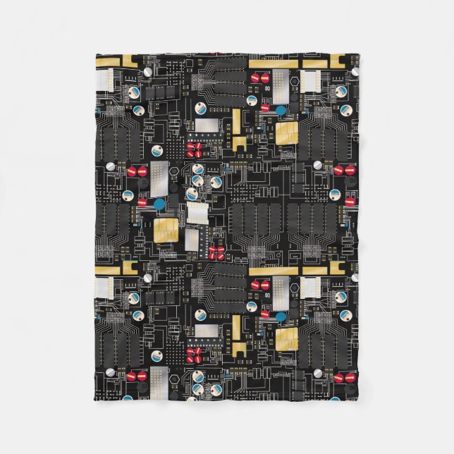 Black circuit board fleece blanket (Front)