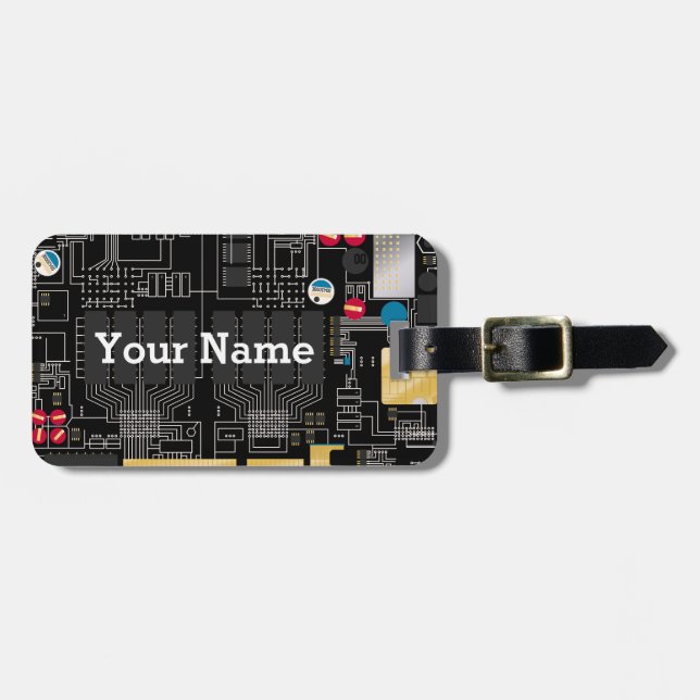 Black circuit board luggage tag (Front Horizontal)