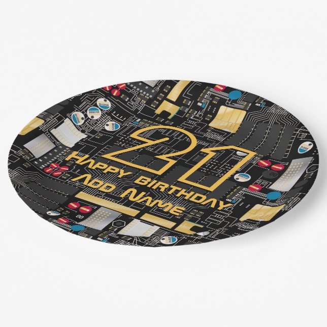 Black circuit board paper plate (Angled)