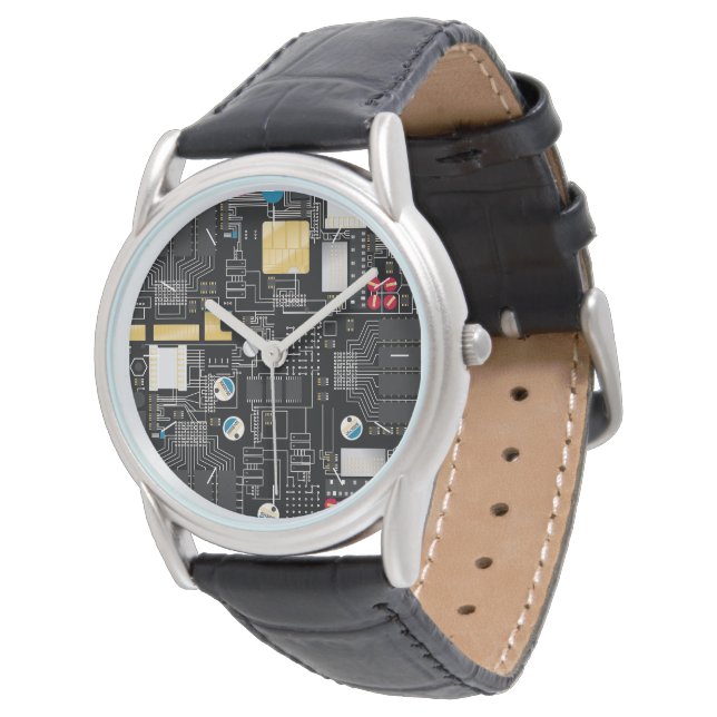 Black circuit board watch (Angled)