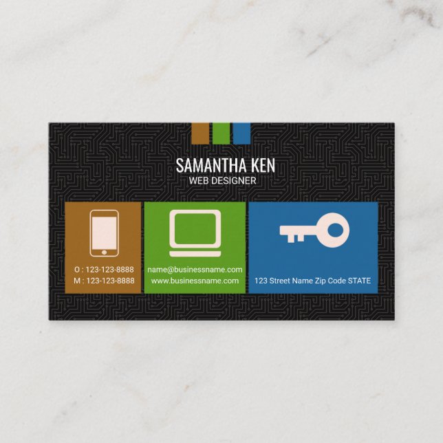 Black Circuit Board Web Designer Business Card (Front)