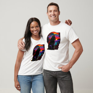 Black City Cat with skyline retro 1980's style  T-Shirt